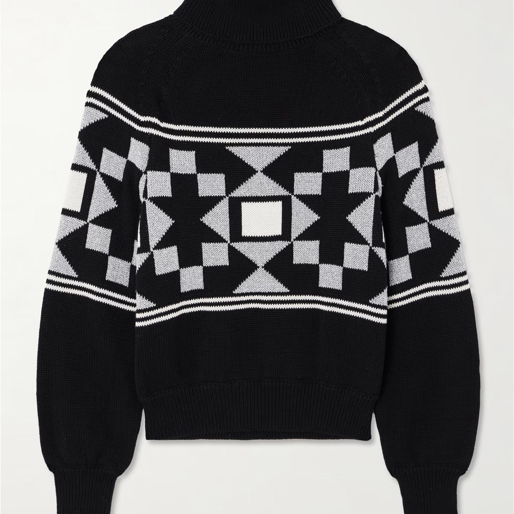 High Sport New Lara Intarsia Knit Metallic Turtleneck Sweater Black Kick Small